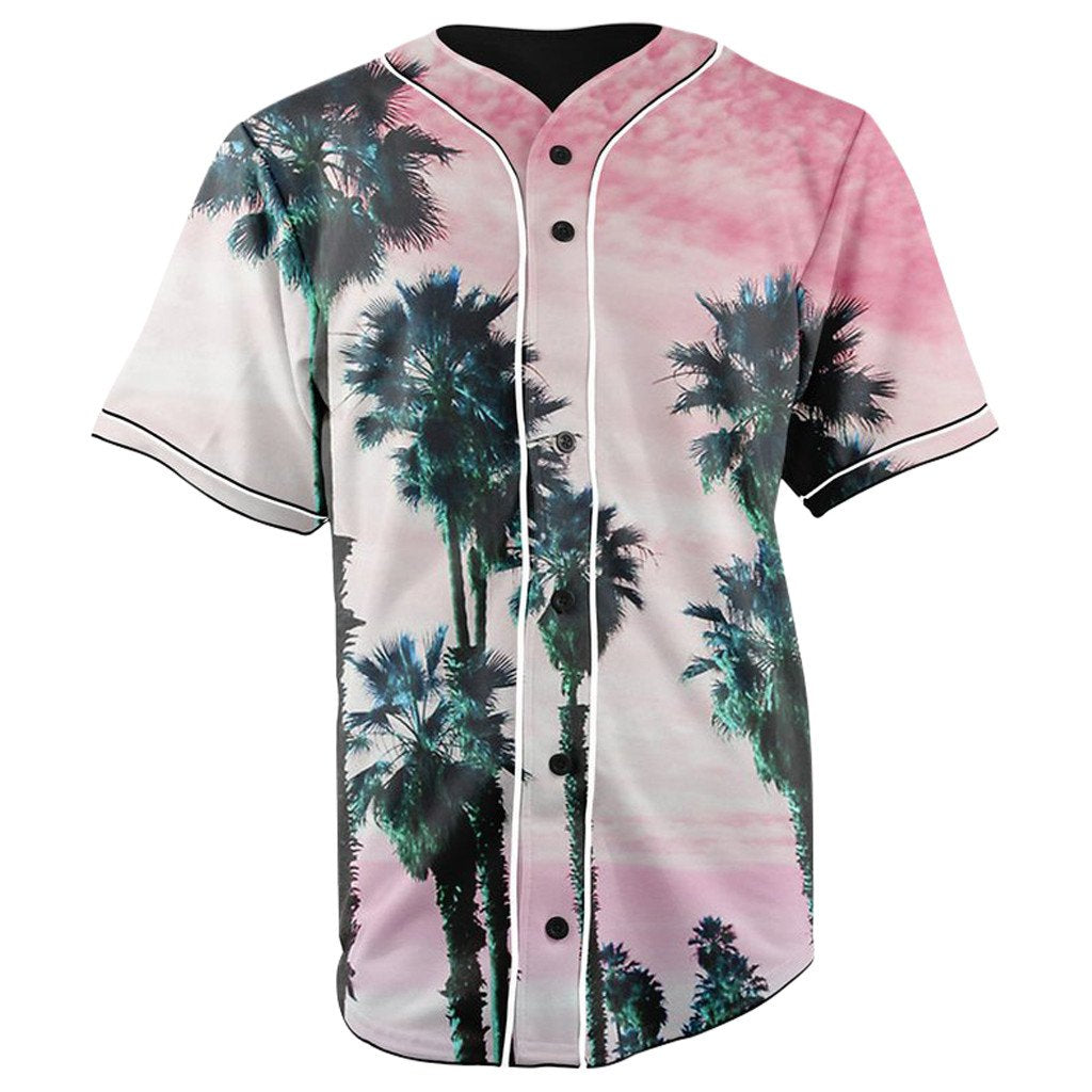 Pink & Palm Trees Button Up Baseball Jersey