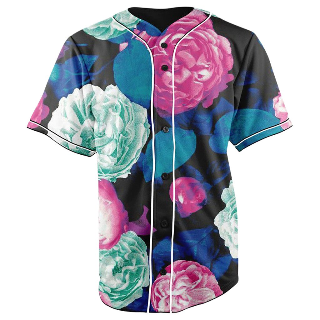 Neon Roses Button Up Baseball Jersey