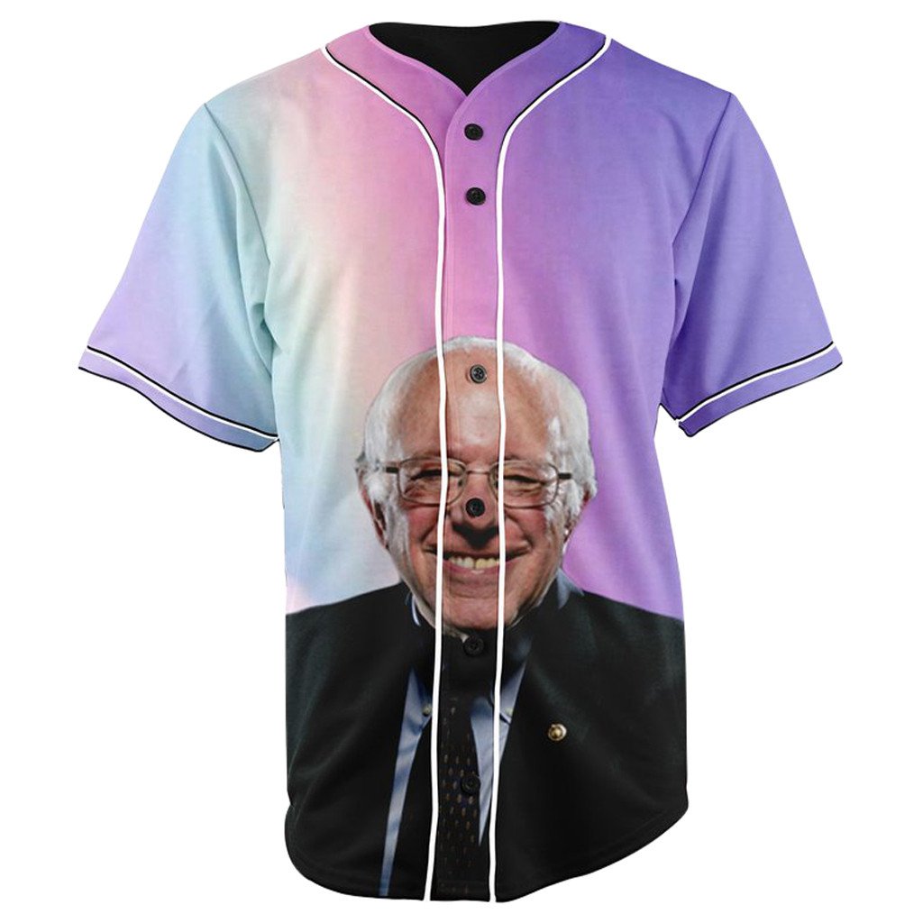 Rainbow Bernie Sanders Button Up Baseball Jersey