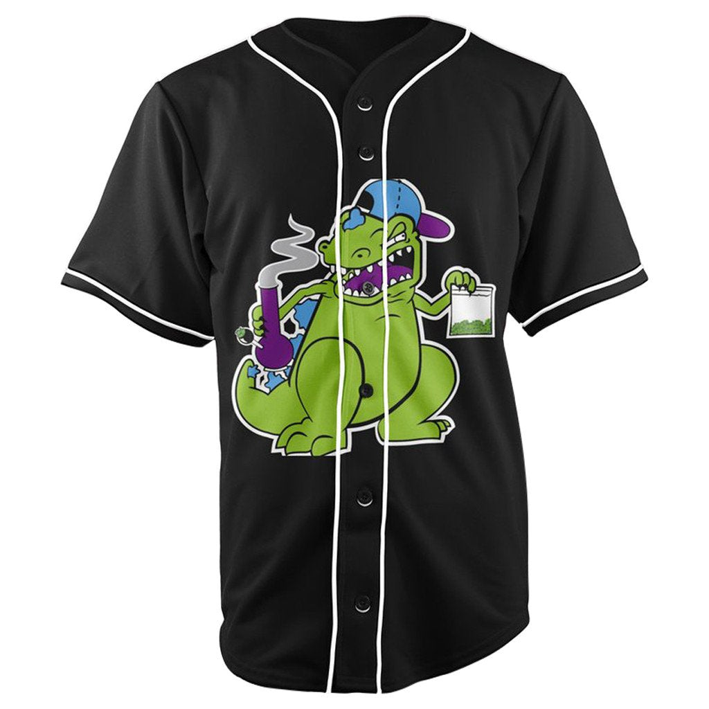 Reptar Pot Head Rugrats Black Button Up Baseball Jersey