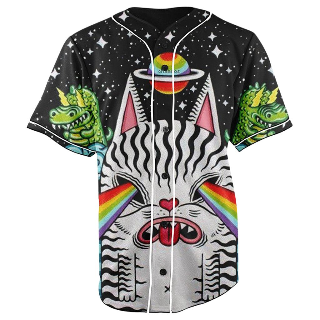Retro Cat Black Button Up Baseball Jersey