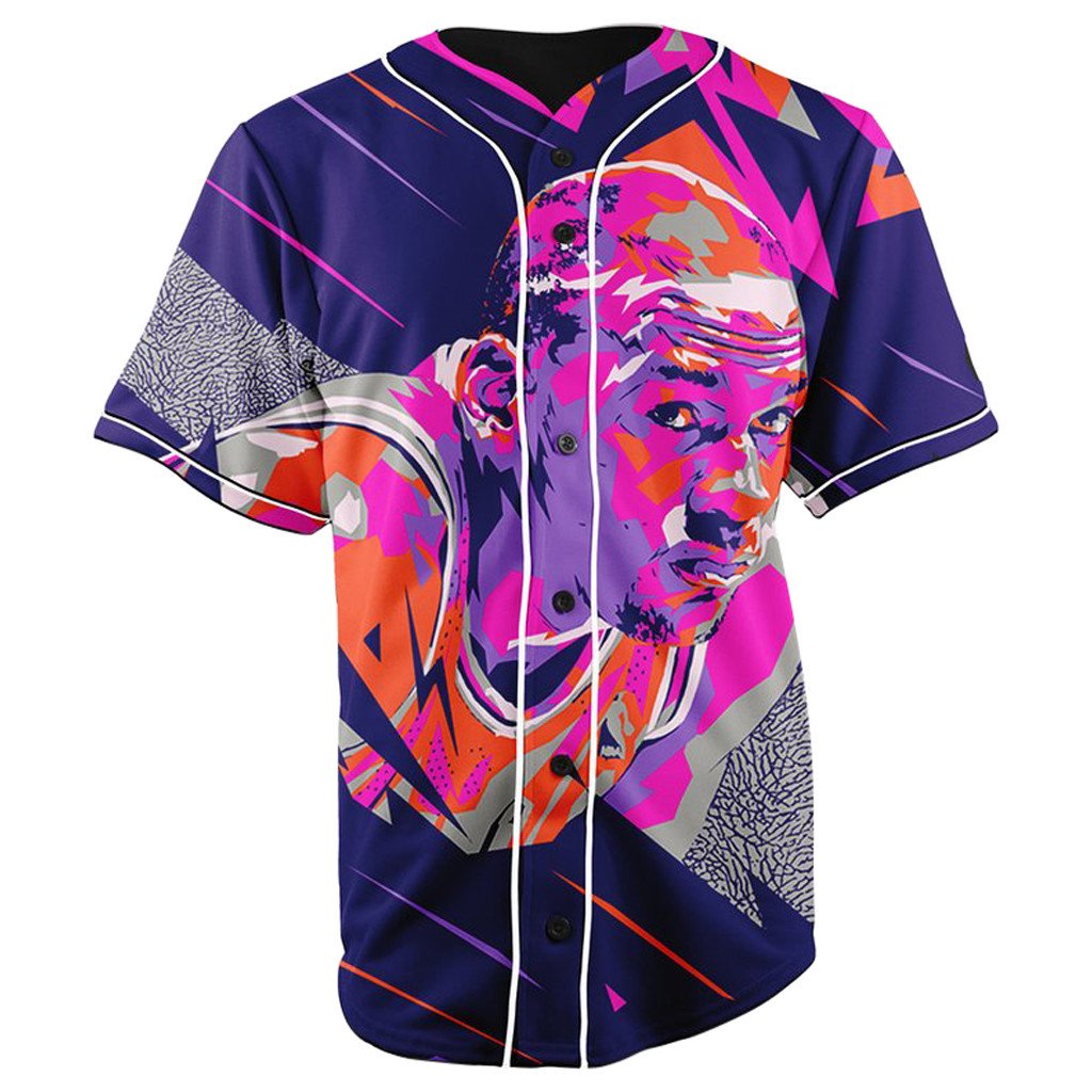 Retro Jordan Blue Button Up Baseball Jersey