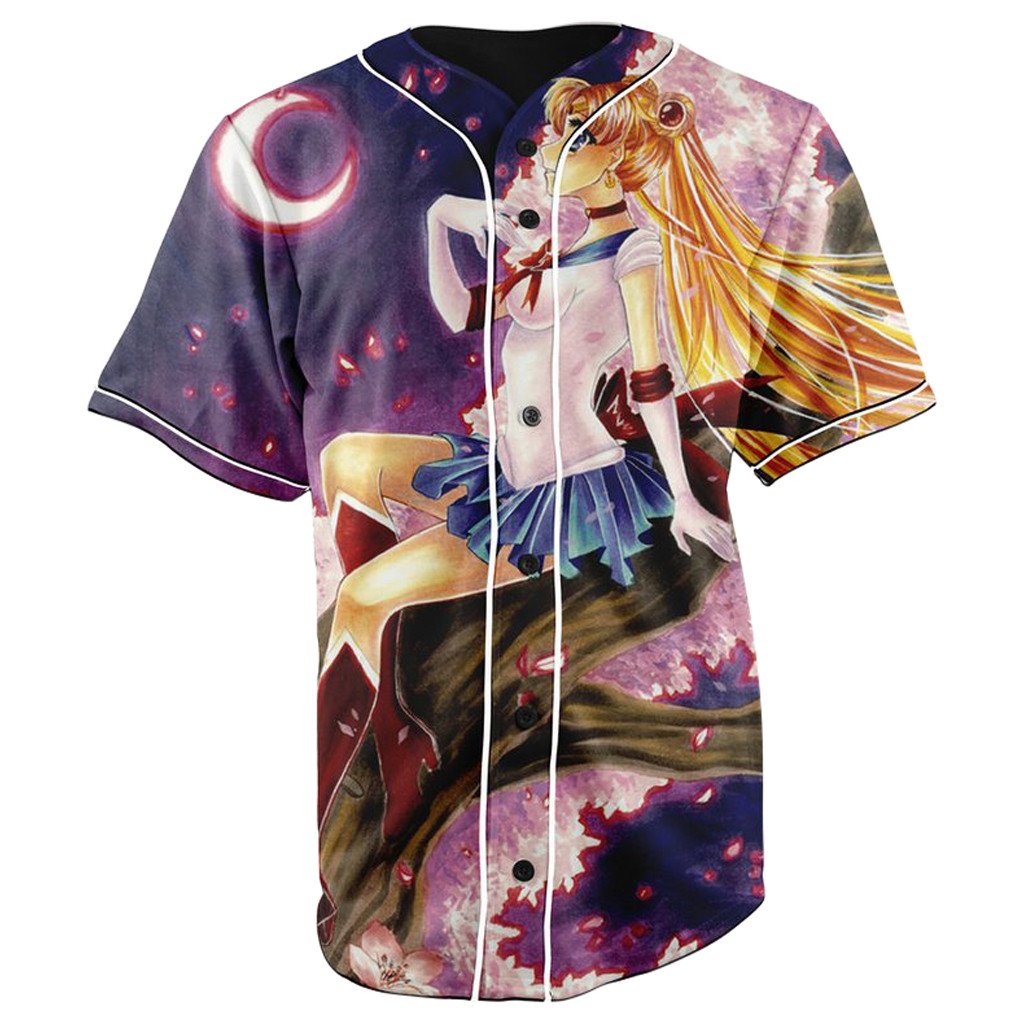 Sailor Moon Roses Button Up Baseball Jersey