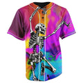 Skeletons Love Dancing Purple Button Up Baseball Jersey