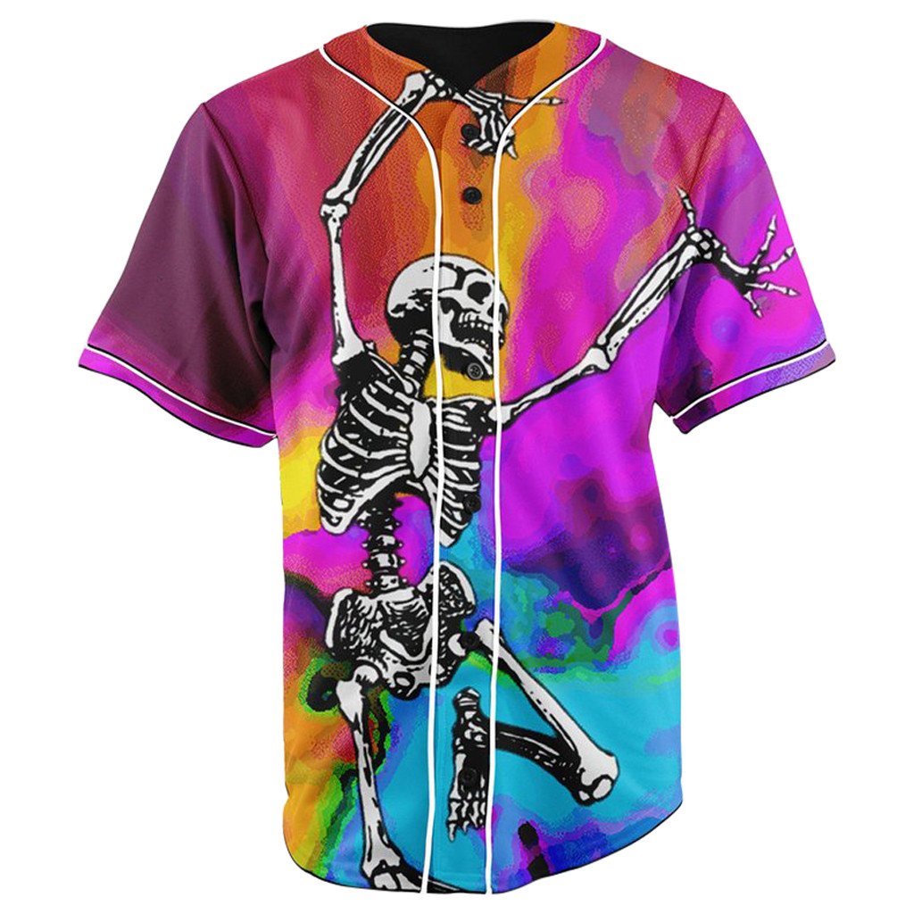 Skeletons Love Dancing Purple Button Up Baseball Jersey