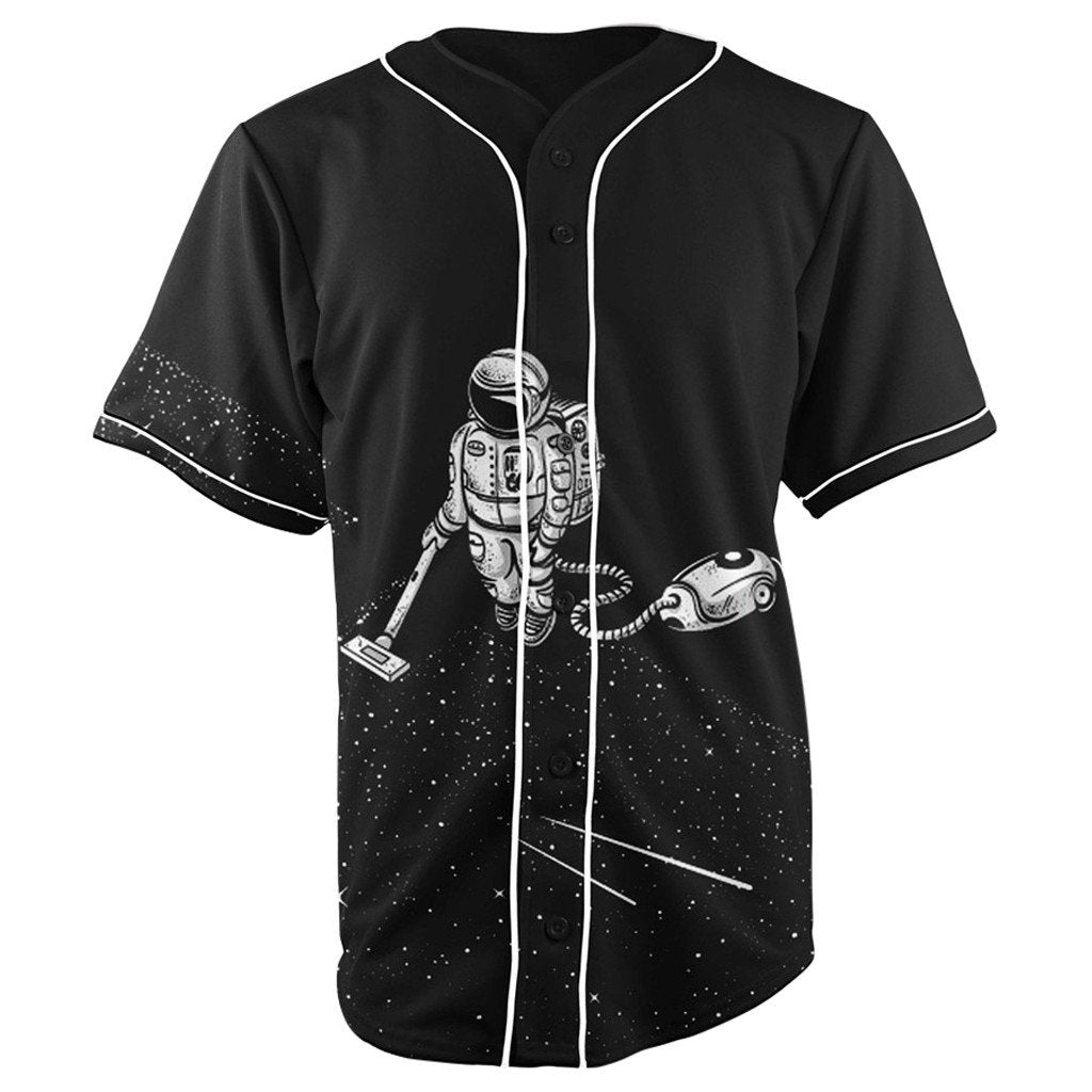 Space Cleaning Astronaut Black Button Up Baseball Jersey