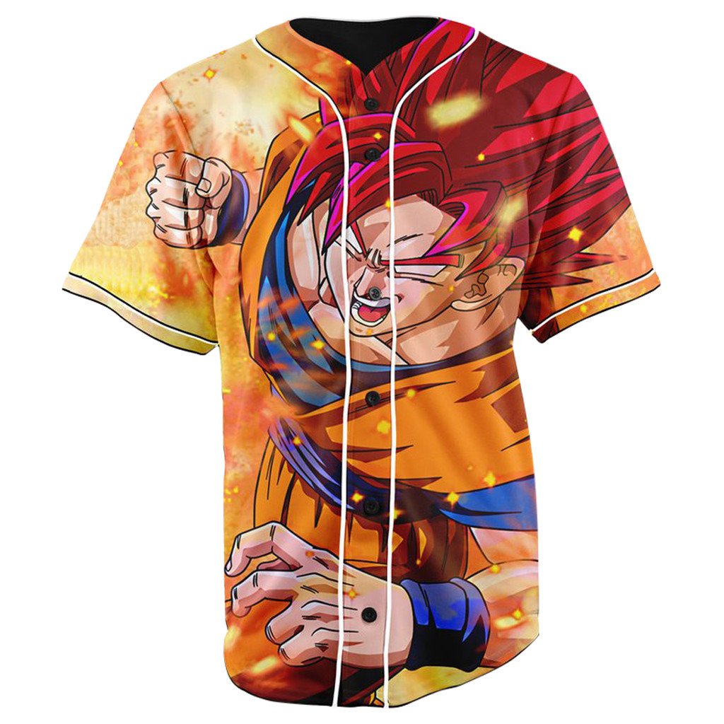 Super Saiyan God Goku Dragon Ball Z Button Up Baseball Jersey
