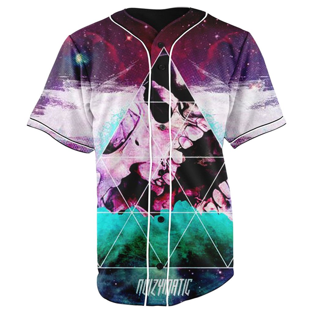 Triangle Skulls Button Up Baseball Jersey