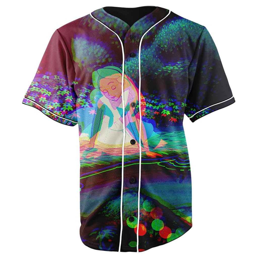 Trippy Alice in Wonderland Button Up Baseball Jersey