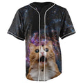 Trippy Cat In Space Black Button Up Baseball Jersey