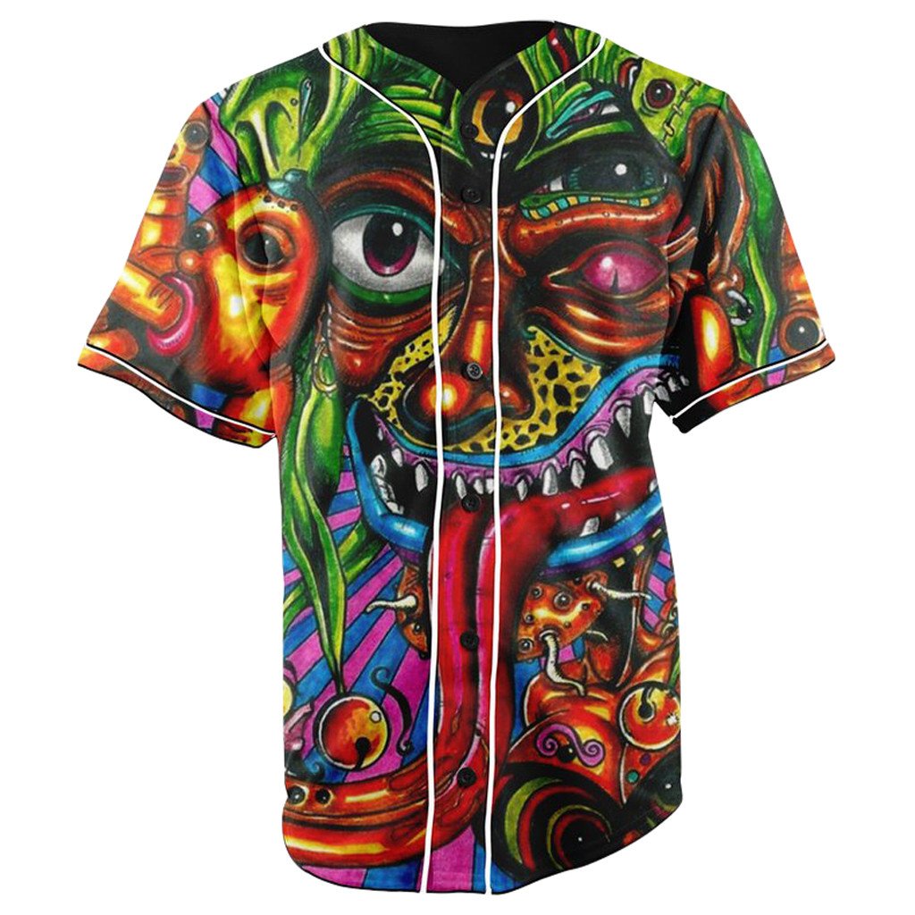 Trippy Demon Button Up Baseball Jersey