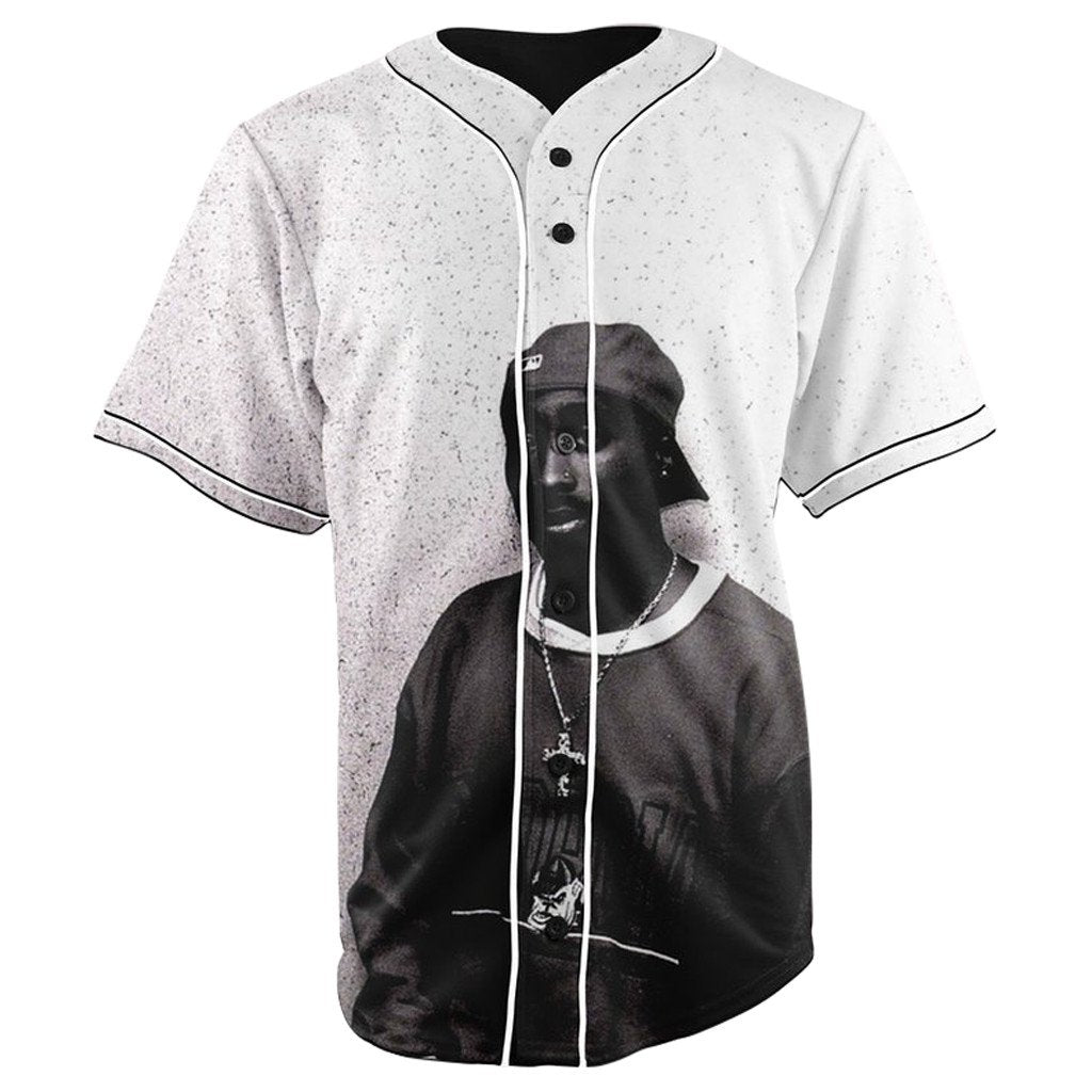 Tupac Shakur White Button Up Baseball Jersey