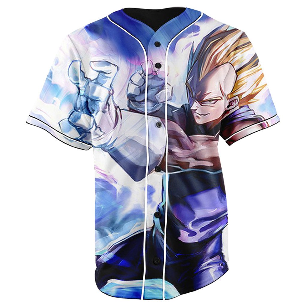 Super Saiyan Vegeta Dragon Ball Z Blue Button Up Baseball Jersey