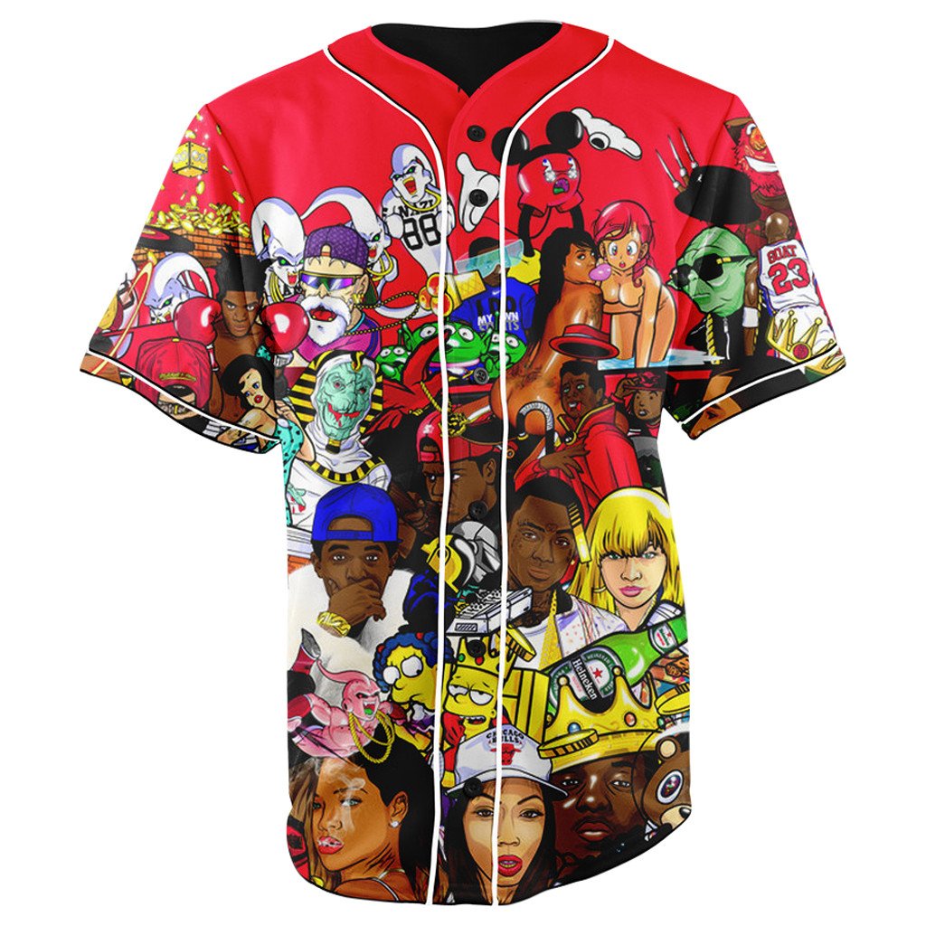 Hip Hop Collage V2 Red Button Up Baseball Jersey