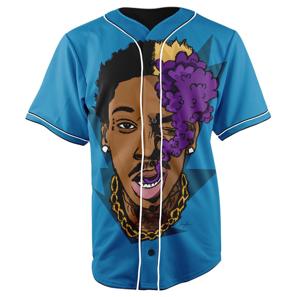 Wiz Khalifa Blue Button Up Baseball Jersey