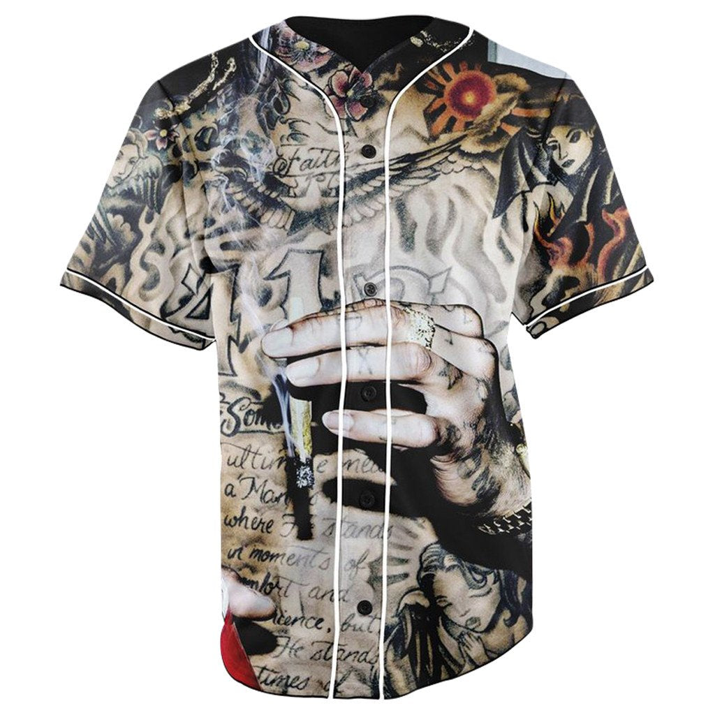 Wiz Khalifa Tattoos Button Up Baseball Jersey