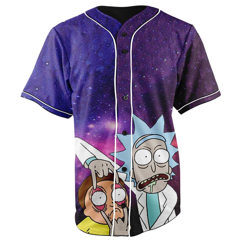 Galaxy Rick and Morty Blue Button Up Baseball Jersey
