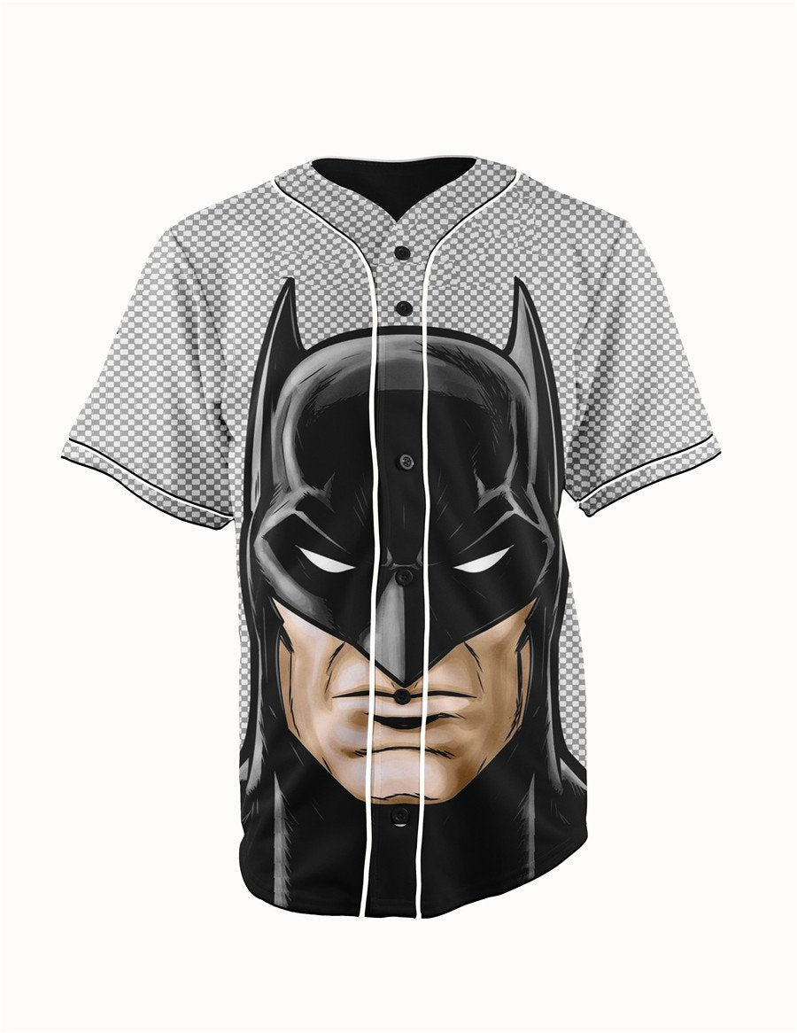Batman Gray & Black Button Up Baseball Jersey