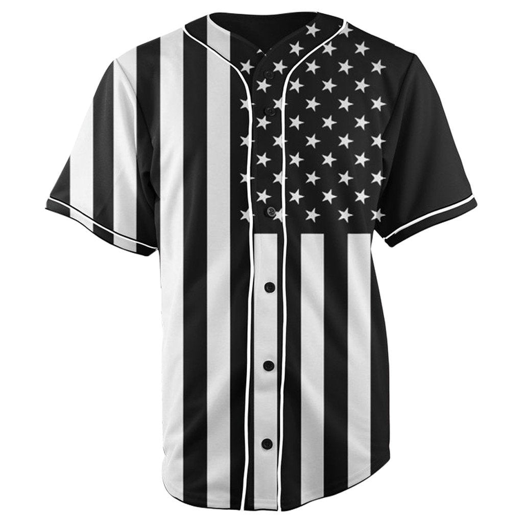 African American Flag Black & White Button Up Baseball Jersey