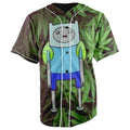 Faded Finn The Human Adventure Time Green Button Up Baseball Jersey