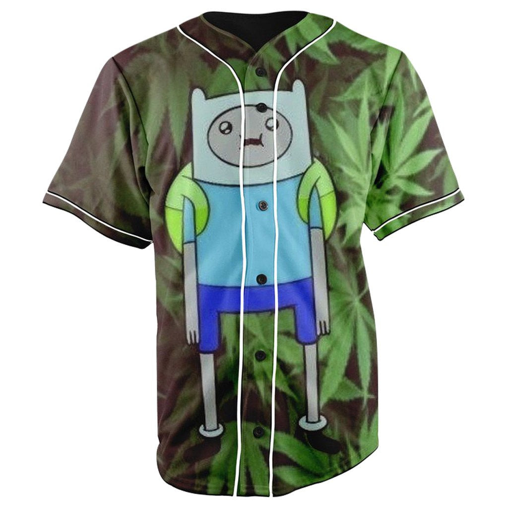 Faded Finn The Human Adventure Time Green Button Up Baseball Jersey