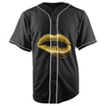 Gold Lips Black Button Up Baseball Jersey