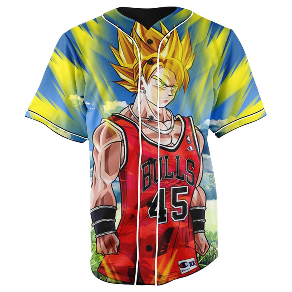 GOAT Goku Blue Button Up Baseball Jersey