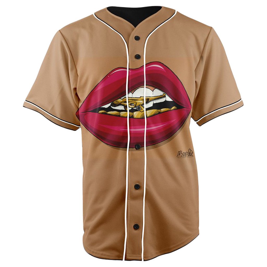 Girly Grillz Brown Button Up Baseball Jersey