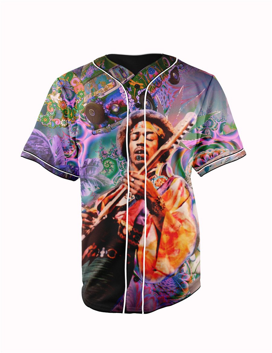 Jimi Hendrix Purple Button Up Baseball Jersey