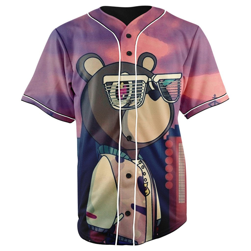 Kanye West Graduation Bear Purple Button Up Baseball Jersey