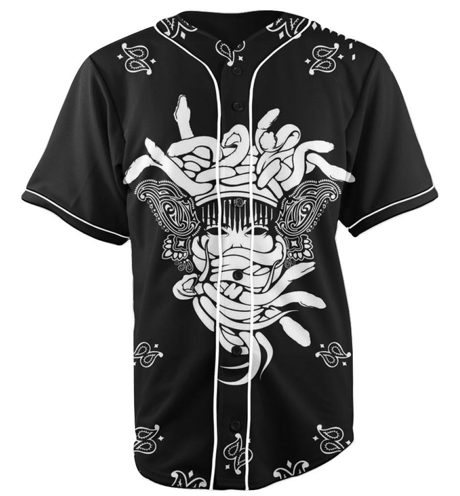 Masked Black Button Up Baseball Jersey