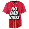 No Bad Vibes Red Button Up Baseball Jersey