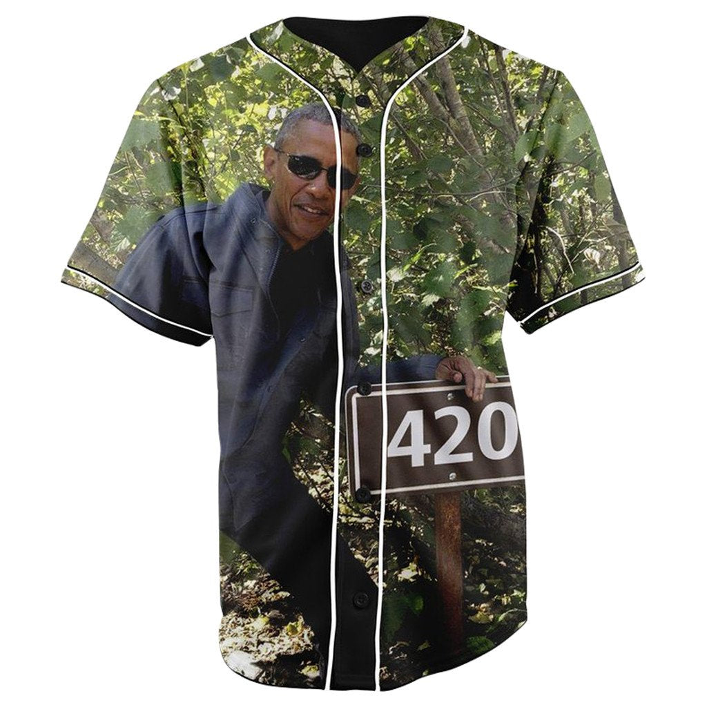 Obama 420 Green Button Up Baseball Jersey