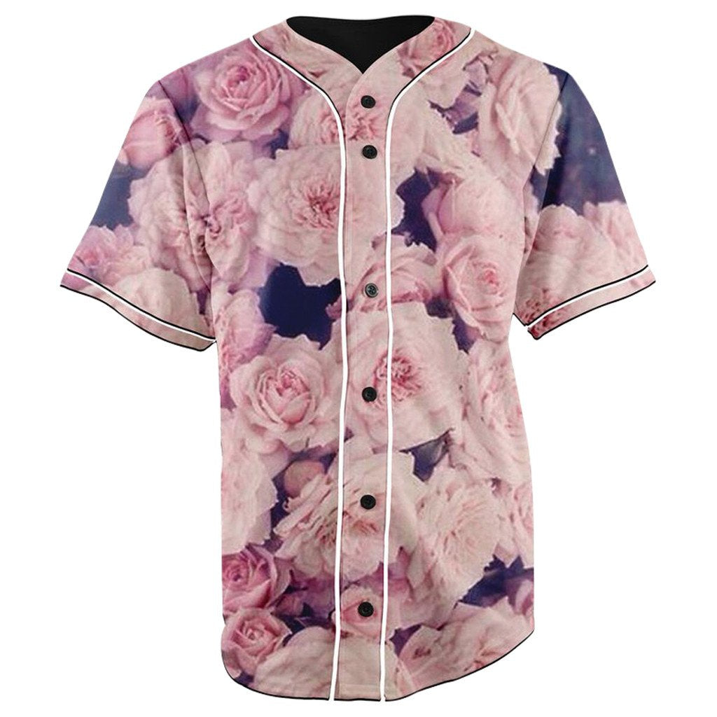 Pink Roses Button Up Baseball Jersey