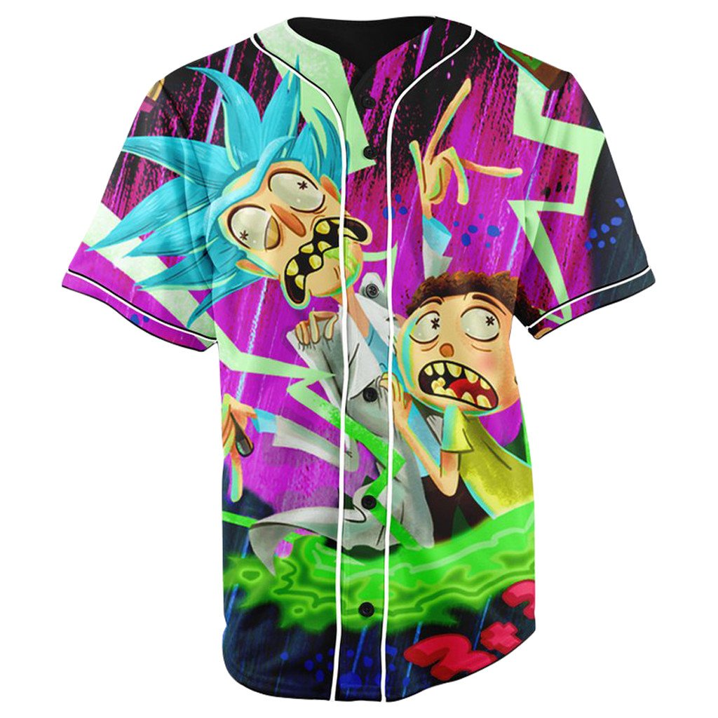 Rick and Morty Purple Button Up Baseball Jersey