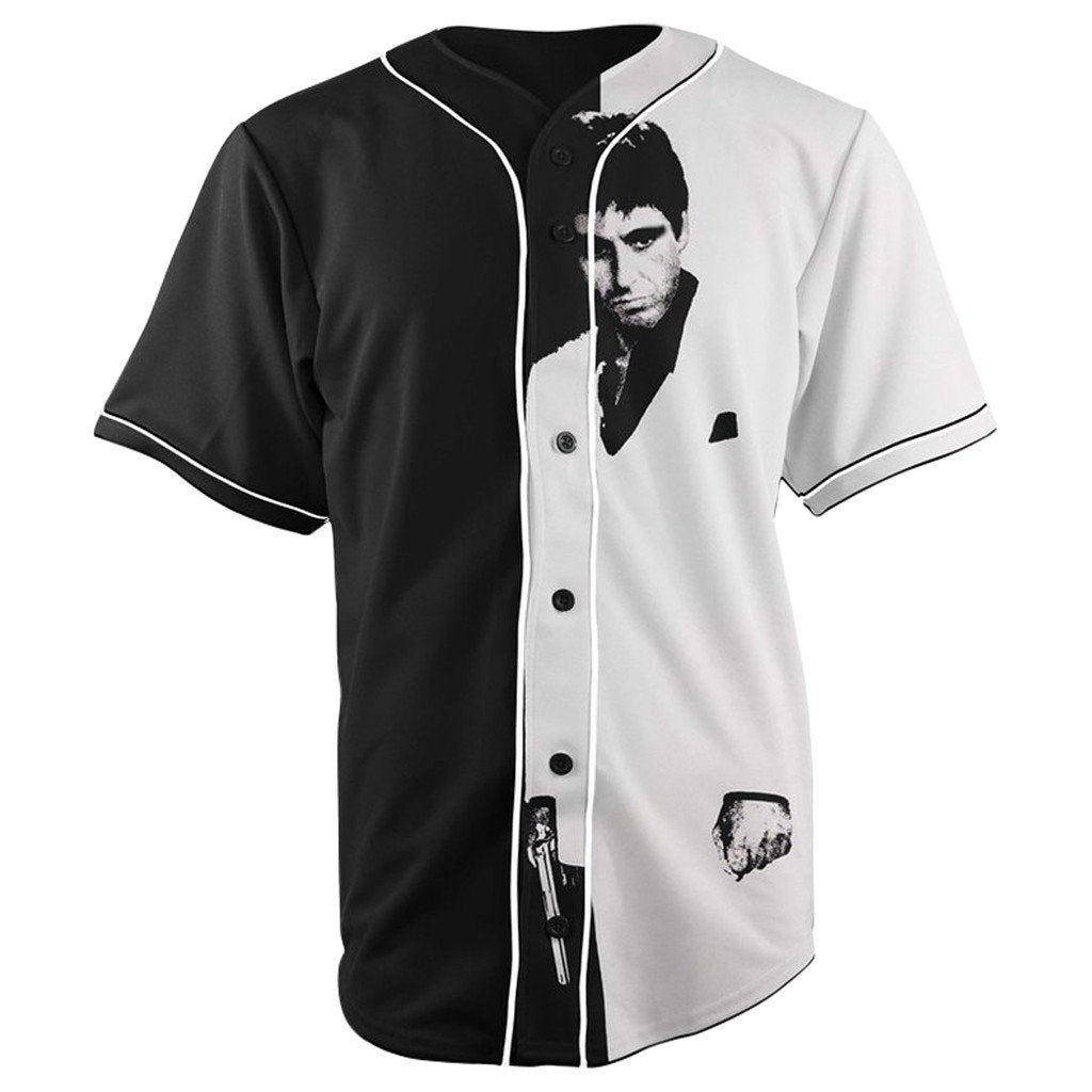 Scarface Black & White Button Up Baseball Jersey