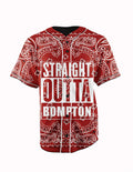 Straight Outta Bompton Red Paisley Bandana Button Up Baseball Jersey