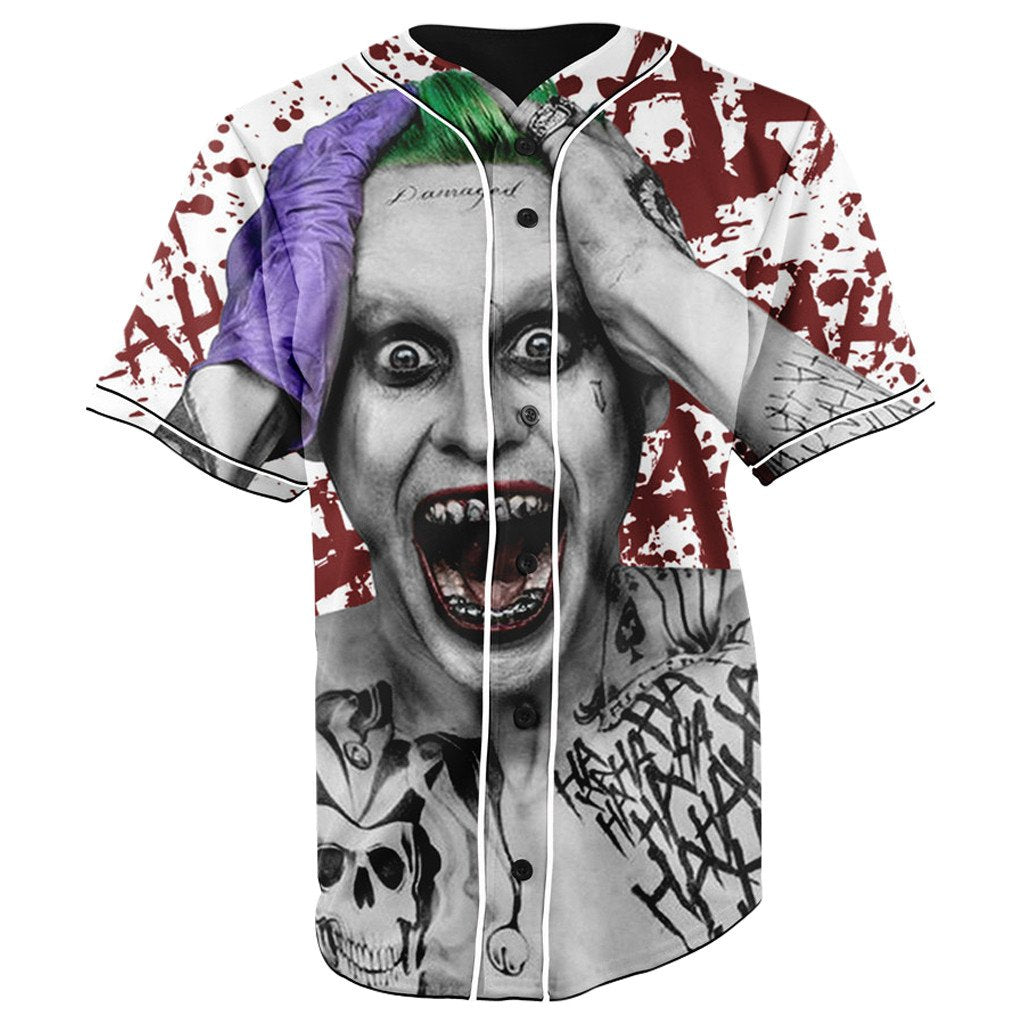 Suicide Squad White Button Up Baseball Jersey