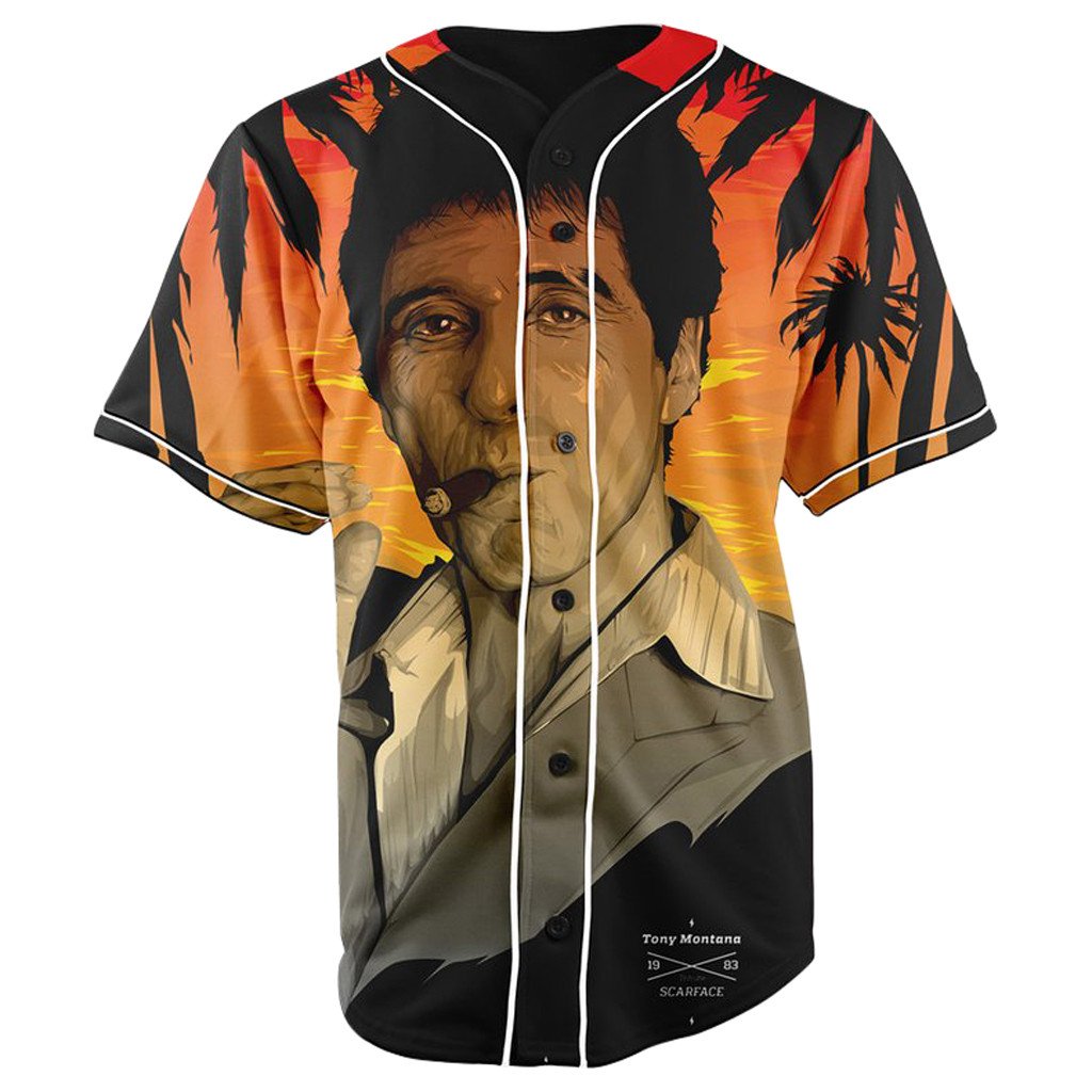 Scarface Tony Montana Orange Button Up Baseball Jersey