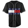 Trap God Black Button Up Baseball Jersey