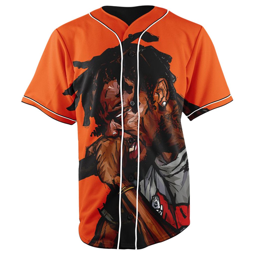 Travis Scott Orange Button Up Baseball Jersey