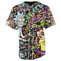 Trippy Rick and Morty Purple Button Up Baseball Jersey