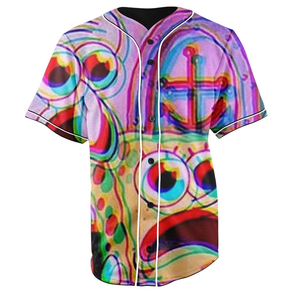 Trippy SpongeBob SquarePants & Squidward Tentacles Purple Button Up Baseball Jersey