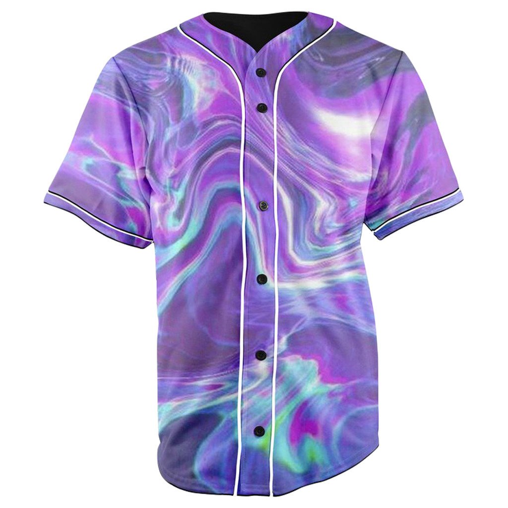 Trippy Waves Purple Button Up Baseball Jersey