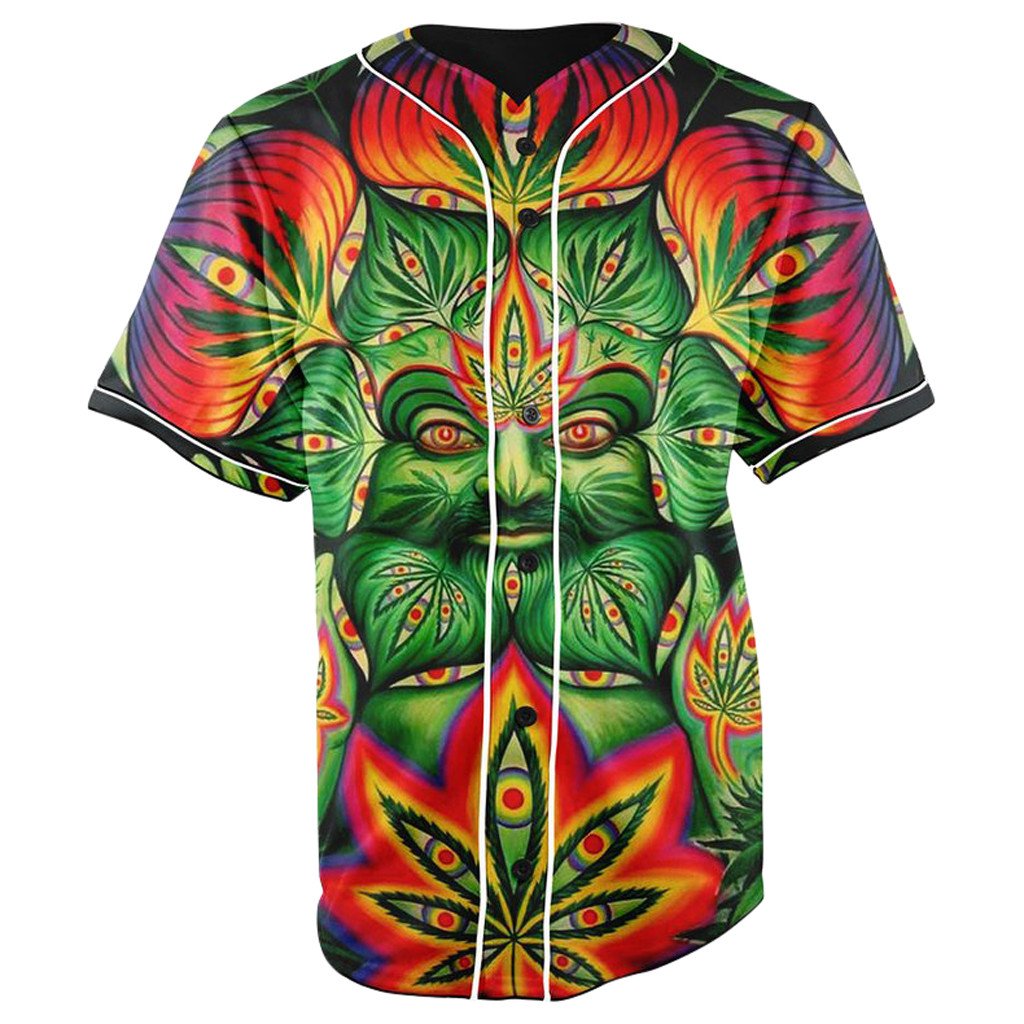 Weed God Green Button Up Baseball Jersey