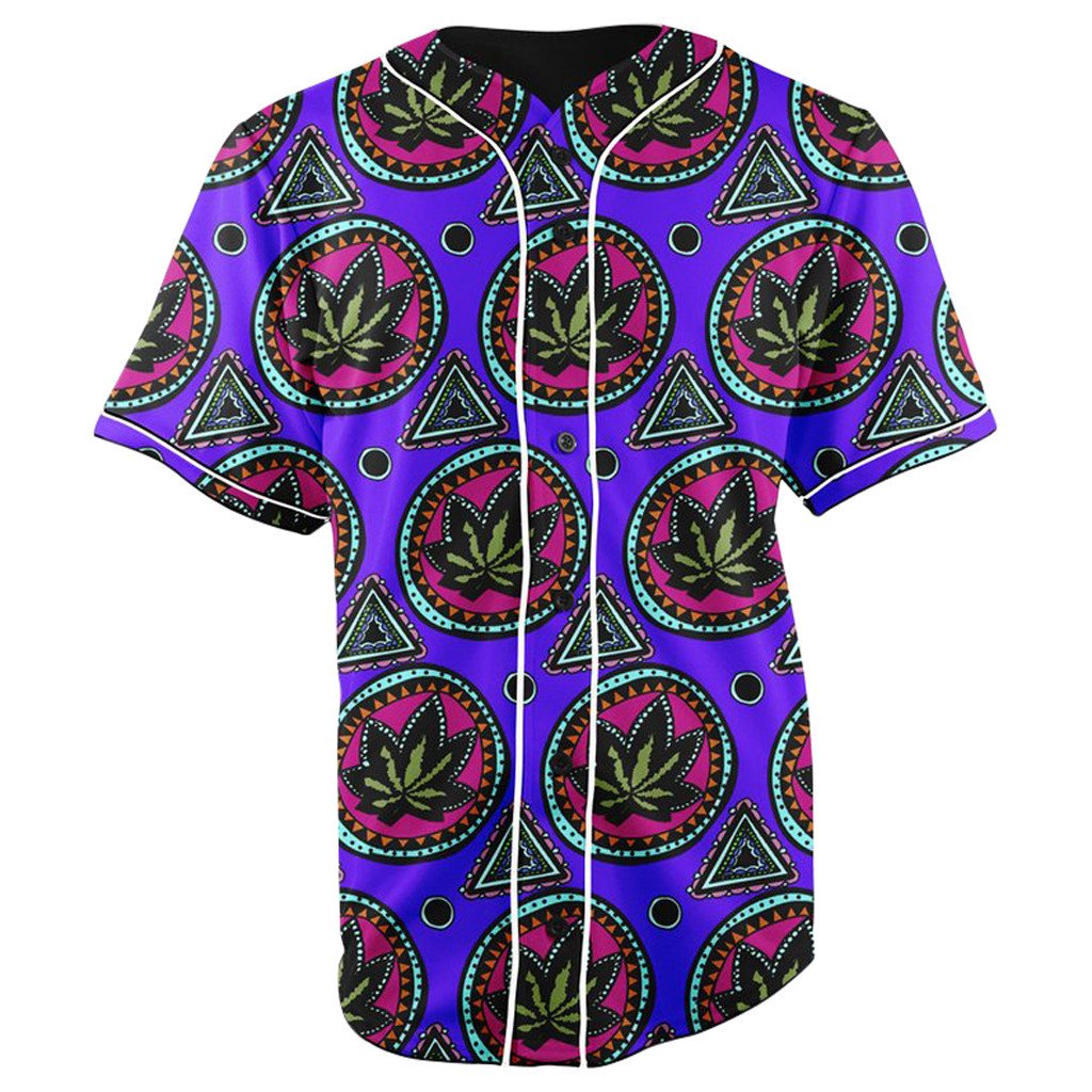 Weed Leaf Chief Blue Button Up Baseball Jersey