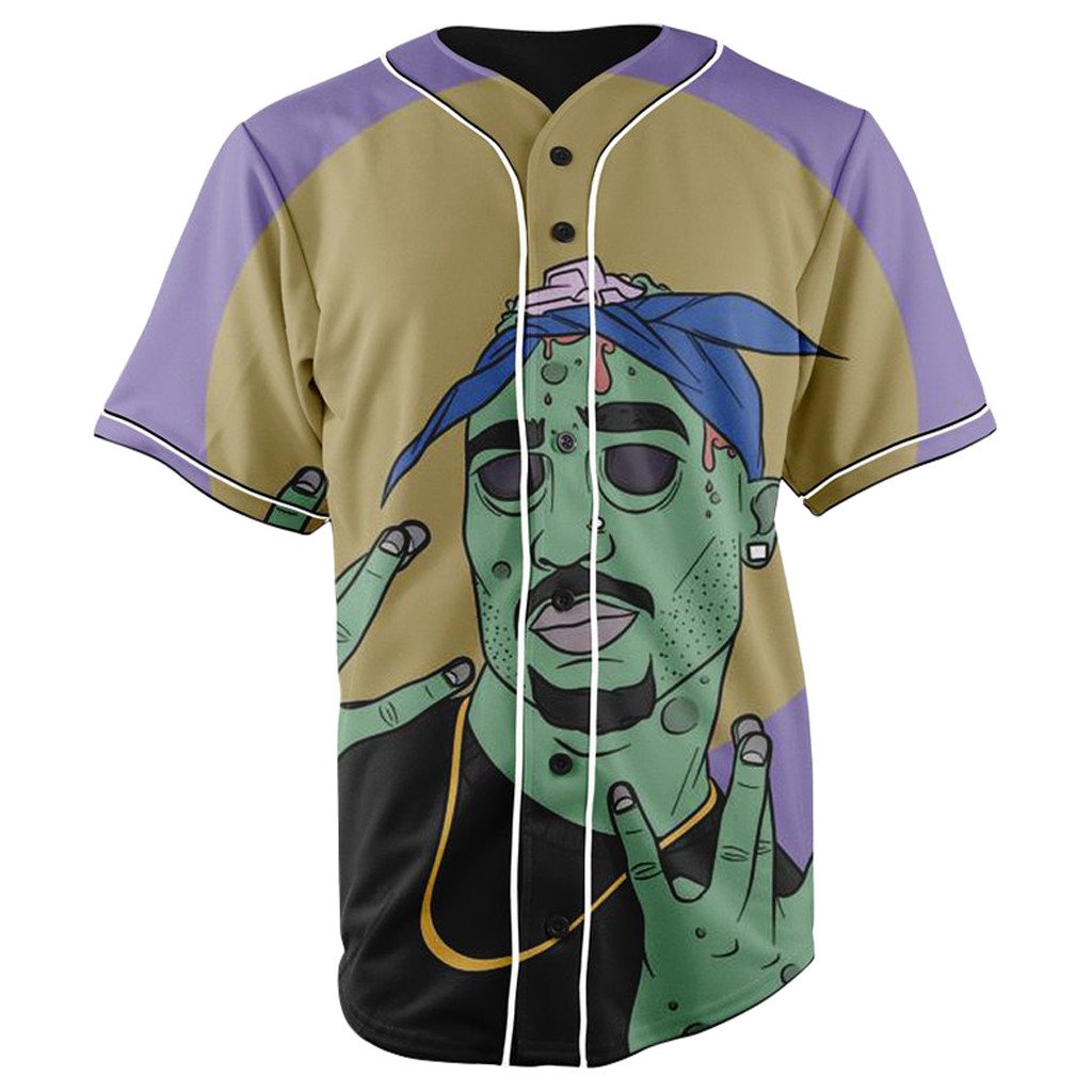 Zombie 2pac Button Up Baseball Jersey