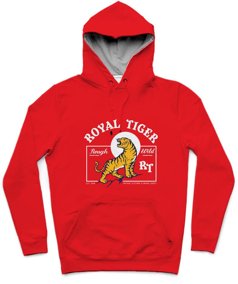Royal Tiger Trendy All-Over Print Solid Red Hoodie