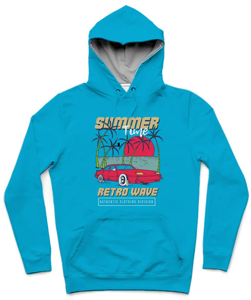 Summer Time III Trendy All-Over Print Solid Iris Blue Hoodie