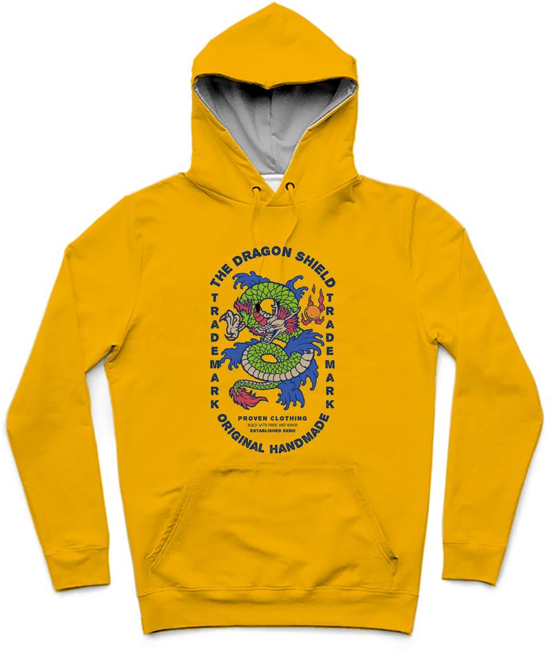 The Dragon Shield Trendy All-Over Print Solid Orange Hoodie